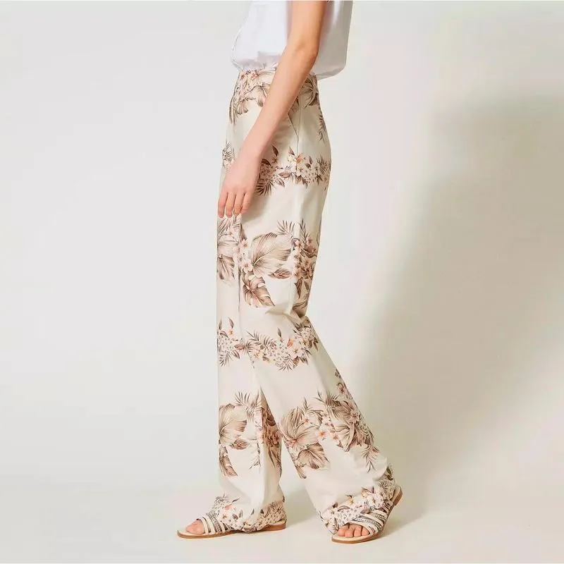 Pantaloni a fiori in popeline di cotone 