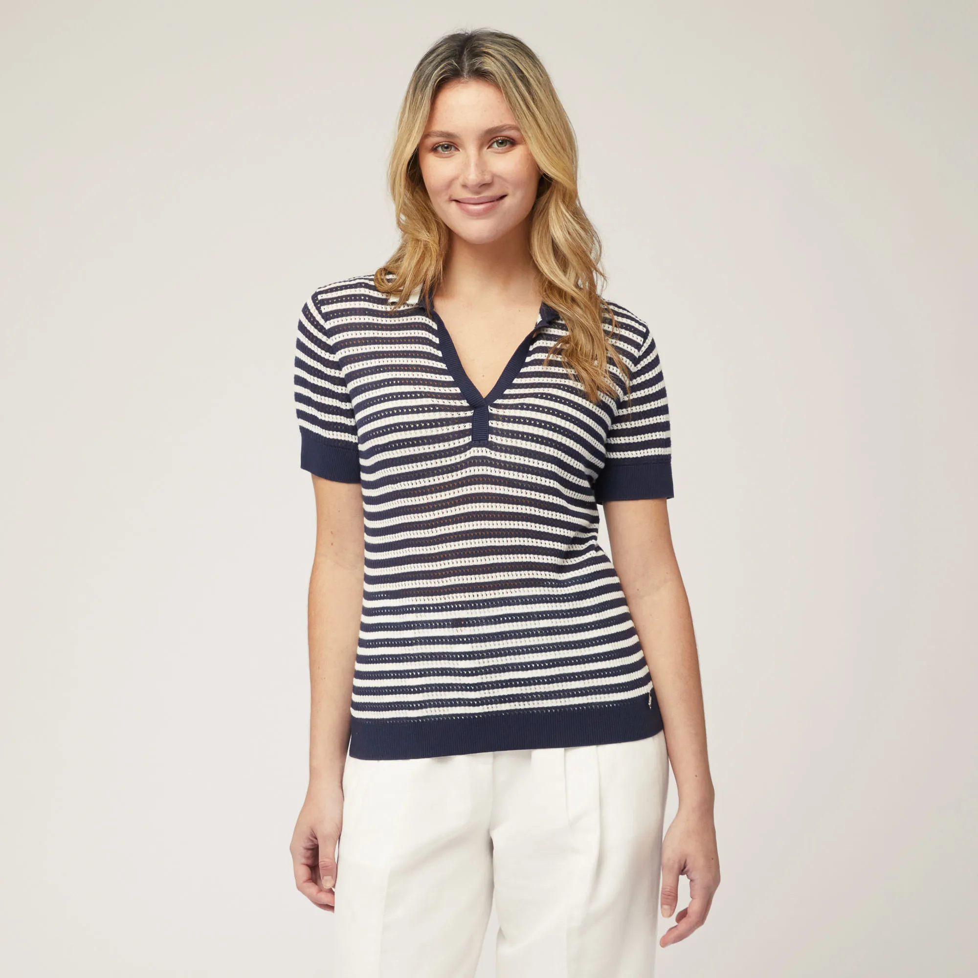 Polo Traforata A Righe in Blu Navy: Weekends Away Di Lusso | Harmont & Blaine®