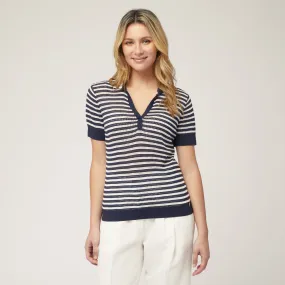 Polo Traforata A Righe in Blu Navy: Weekends Away Di Lusso | Harmont & Blaine®