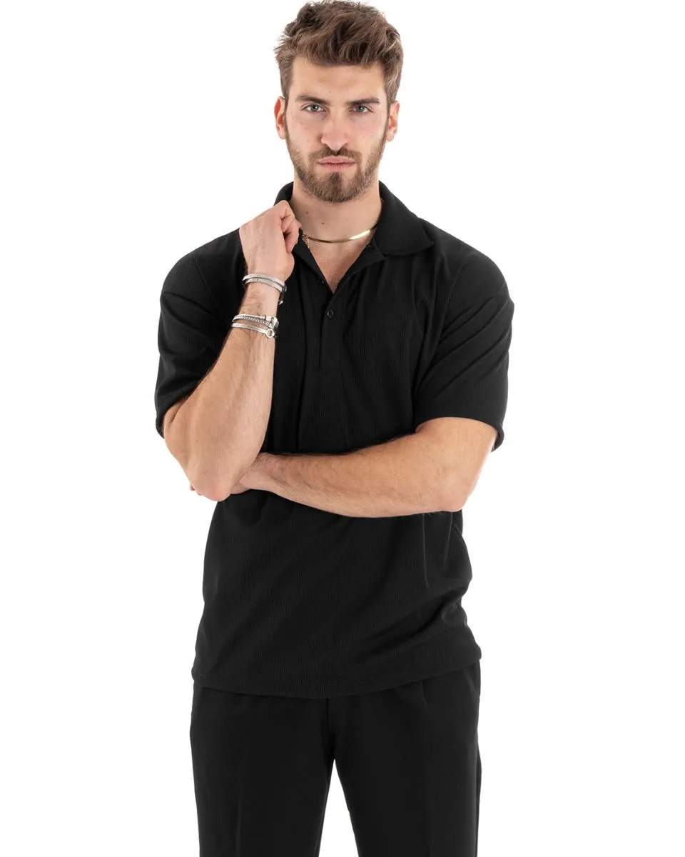 Polo Uomo Tinta Unita Costine Tinta Unita Nera Colletto Manica Corta Casual GIOSAL-TS2875A