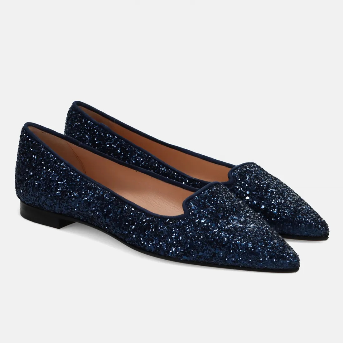 Raffinata scarpina flat Prosperine in glitter blu