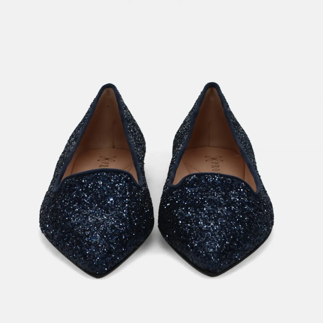 Raffinata scarpina flat Prosperine in glitter blu