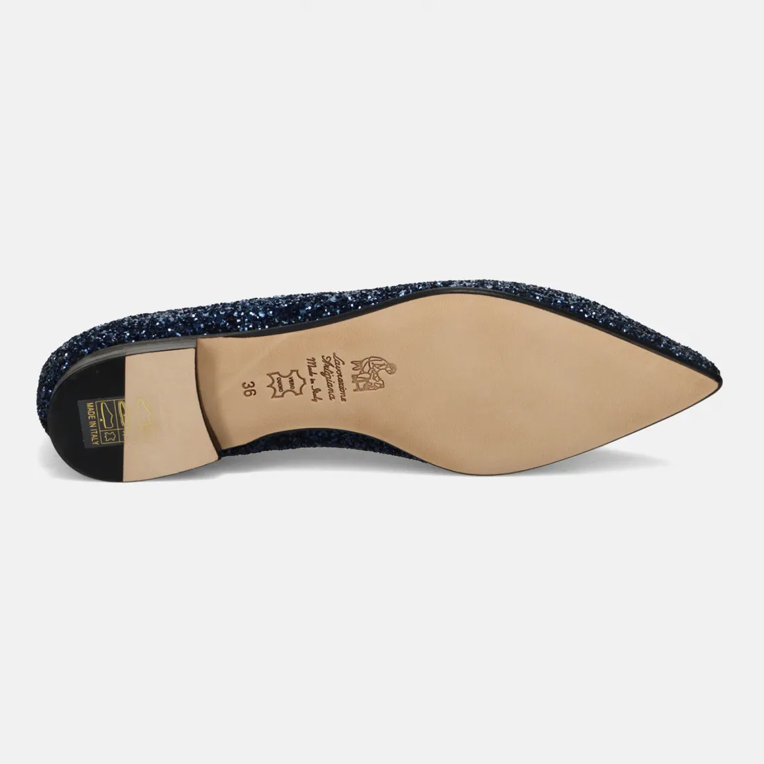 Raffinata scarpina flat Prosperine in glitter blu