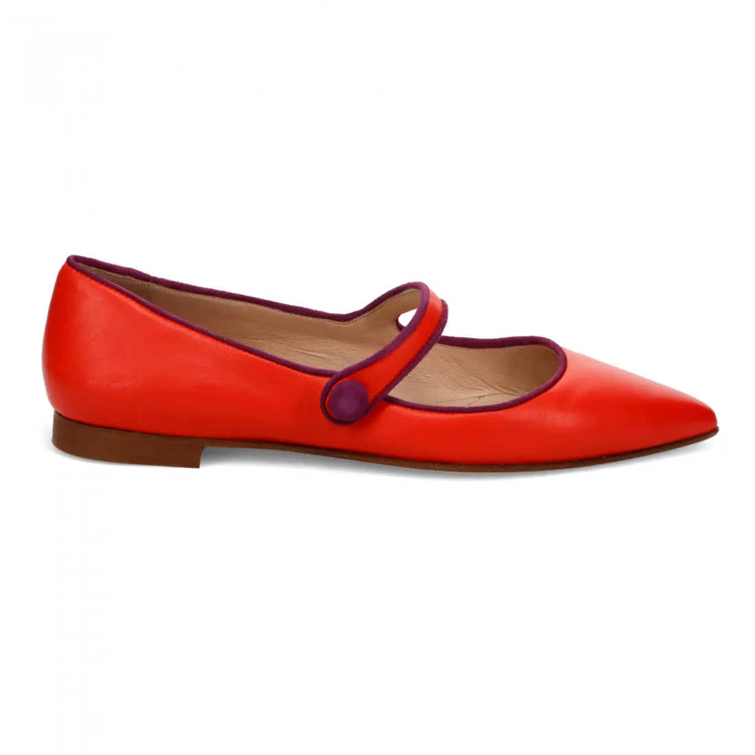 Scarpa Mary Jane flat Prosperine corallo in pelle