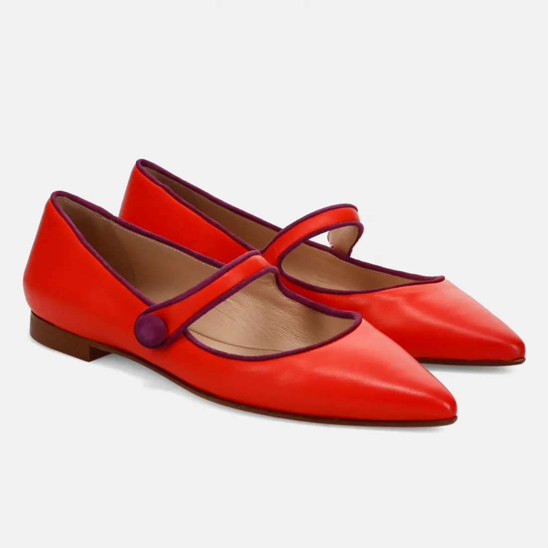 Scarpa Mary Jane flat Prosperine corallo in pelle