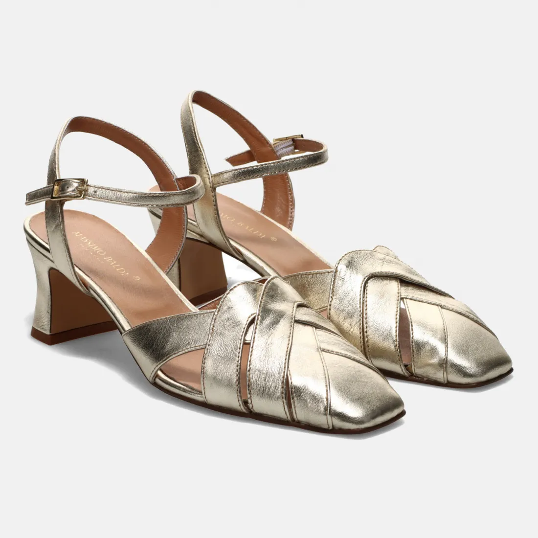 Slingback Massimo Baldi platino in pelle con tacco medio