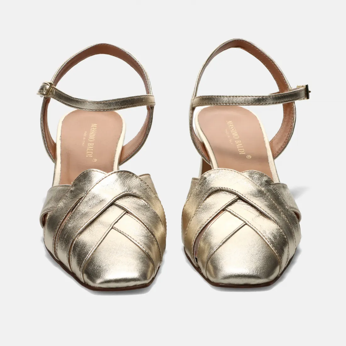 Slingback Massimo Baldi platino in pelle con tacco medio