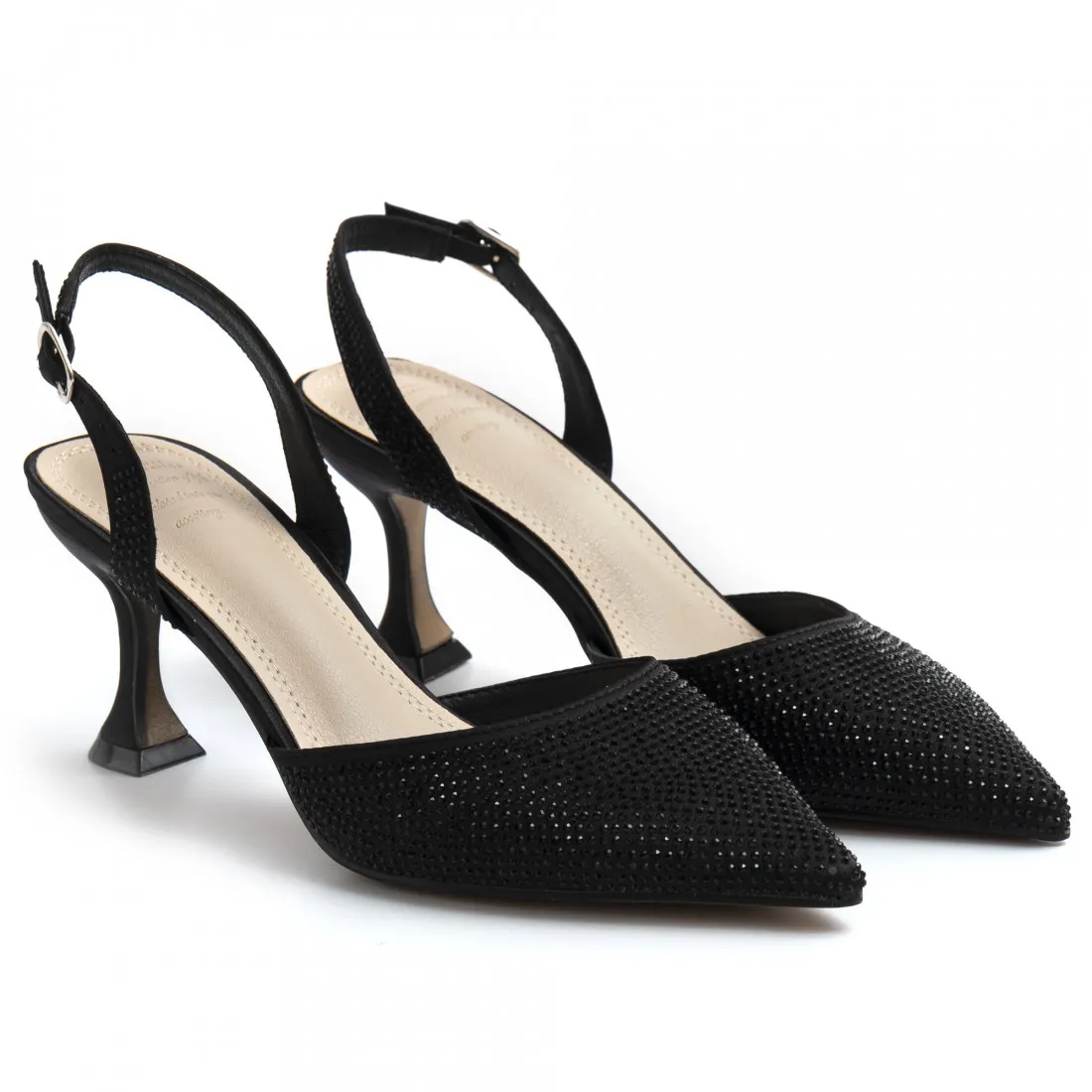 Slingback Twenty FourHaitch Vera in raso nero con strass