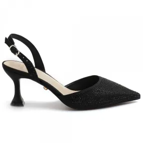 Slingback Twenty FourHaitch Vera in raso nero con strass