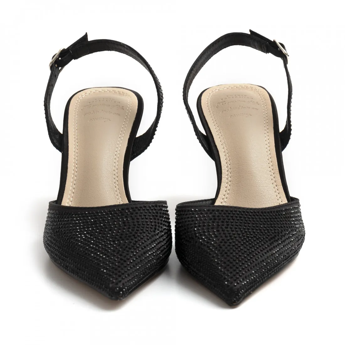 Slingback Twenty FourHaitch Vera in raso nero con strass