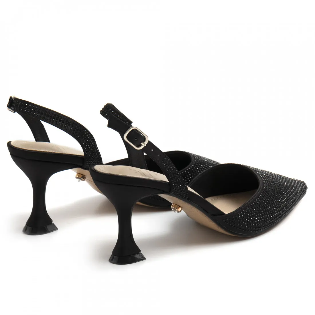 Slingback Twenty FourHaitch Vera in raso nero con strass