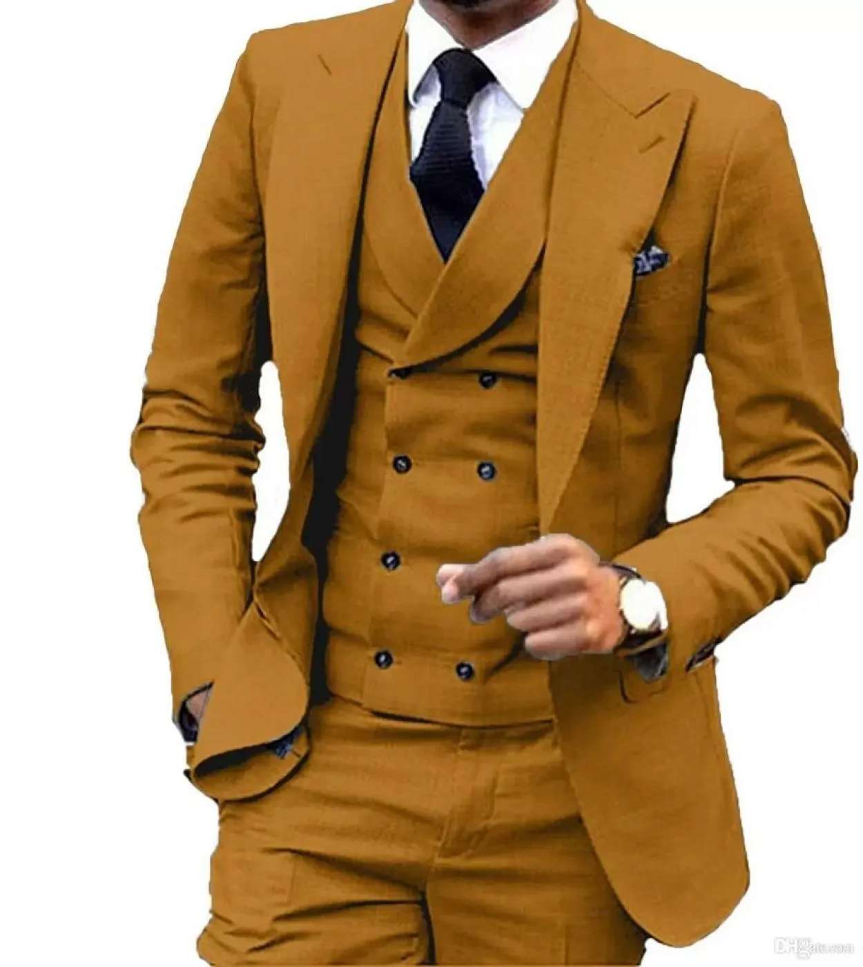 Smoking da sposo marrone giallo con risvolto a punta magro Abito da sposa da uomo Giacca da completo popolare Blazer 3 pezzi gi