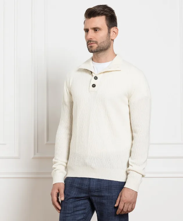 Stefano Ricci Maglione bianco in lana e cashmere KE08003LB4E23373