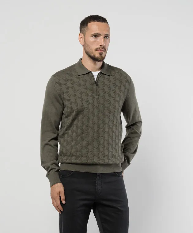 Stefano Ricci Maglione verde realizzato in cashmere e seta con motivo strutturato K808087P30F24377