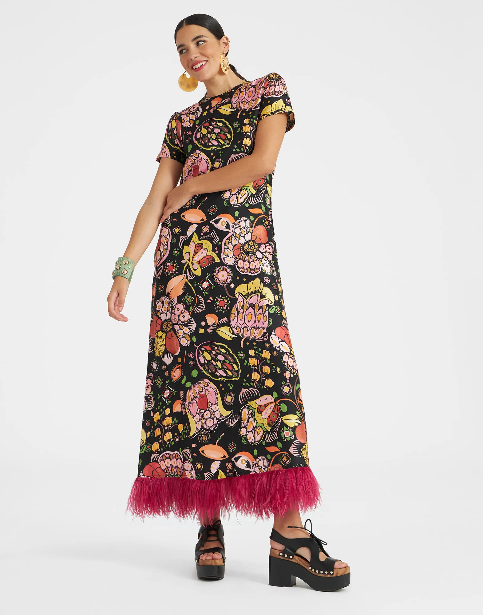 Swing Dress (With Feathers) in Eden for Women | La DoubleJ