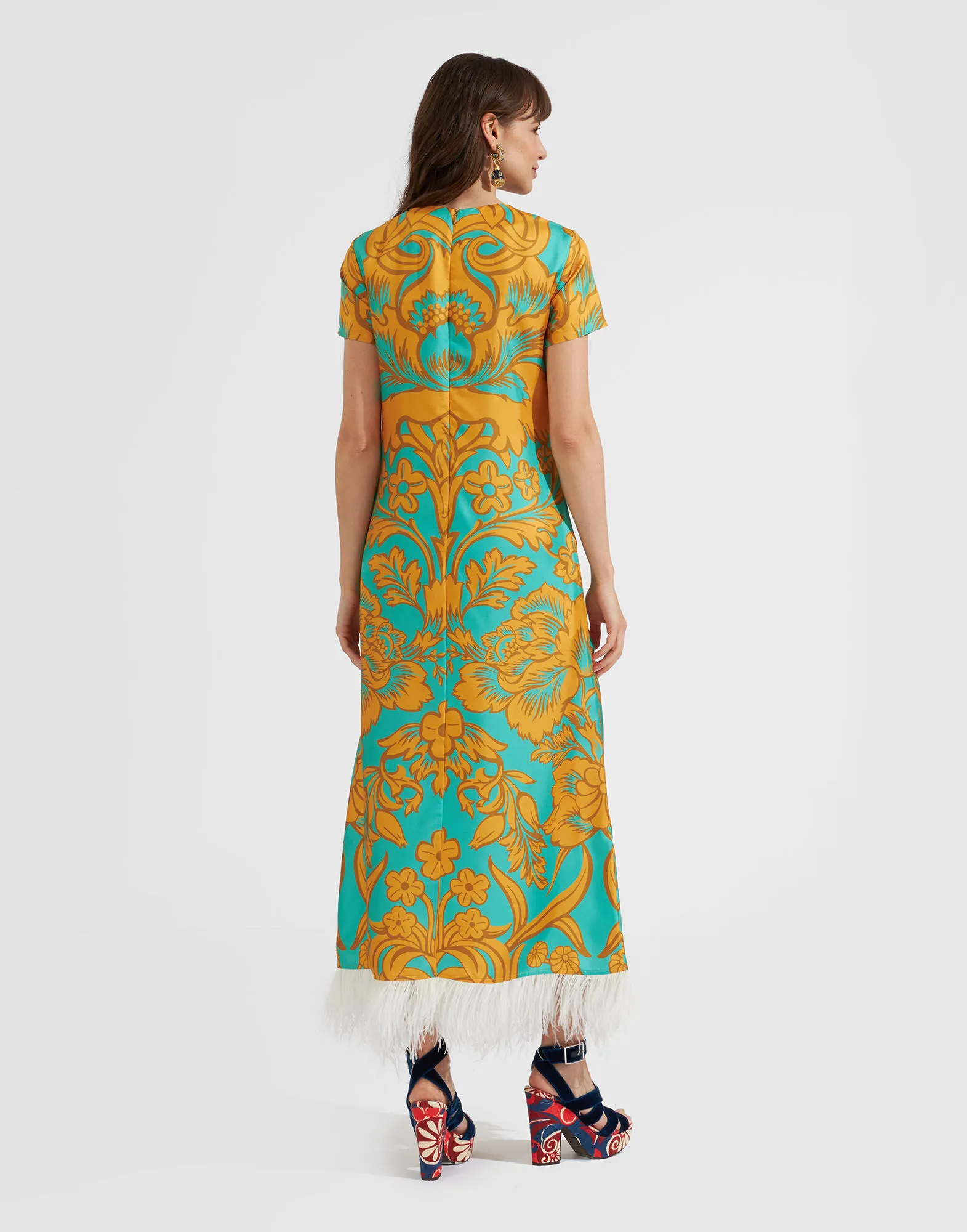 Swing Dress (With Feathers) in Va-Va Placée Turquoise for Women | La DoubleJ