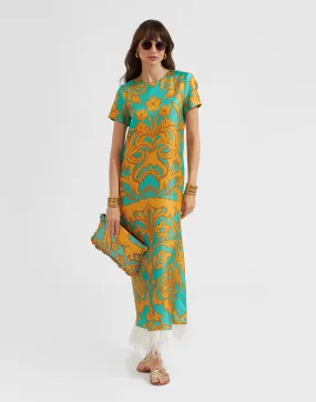 Swing Dress (With Feathers) in Va-Va Placée Turquoise for Women | La DoubleJ