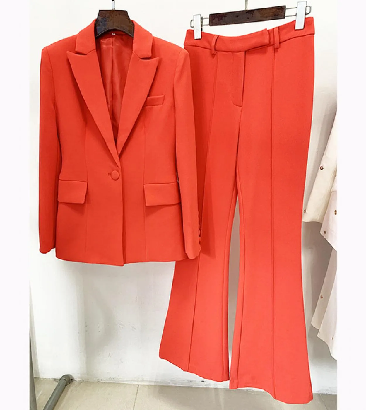 Tailleur pantalone Blazer Donna Arancione Nuovo design Pantaloni a gamba larga con un bottone singolo Set di due pezzi Abito da