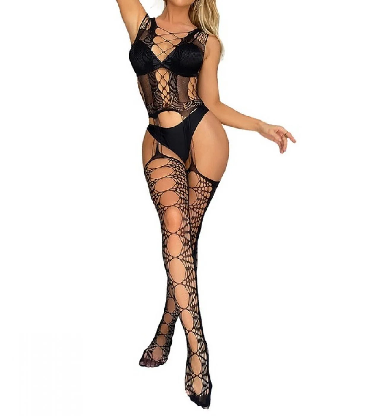 Tute in rete a rete Catsuit Donna Abiti trasparenti senza cavallo Vedere attraverso le calze del corpo Hot Lingerie Babydoll