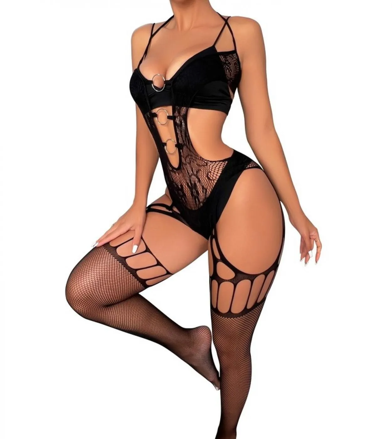 Tute in rete a rete Catsuit Donna Abiti trasparenti senza cavallo Vedere attraverso le calze del corpo Hot Lingerie Babydoll