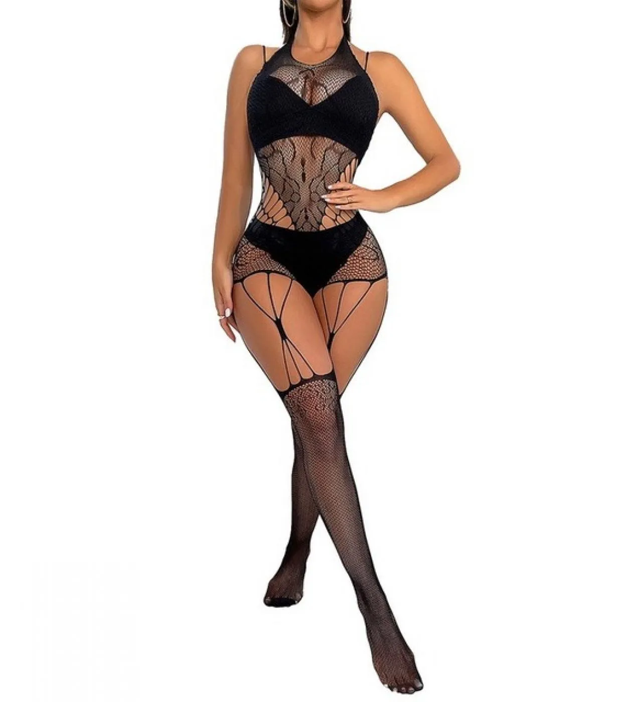 Tute in rete a rete Catsuit Donna Abiti trasparenti senza cavallo Vedere attraverso le calze del corpo Hot Lingerie Babydoll