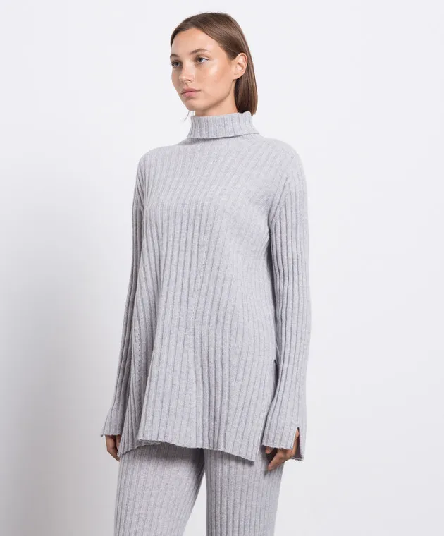 Twinset Maglione grigio in lana e cashmere a coste 232TP3201