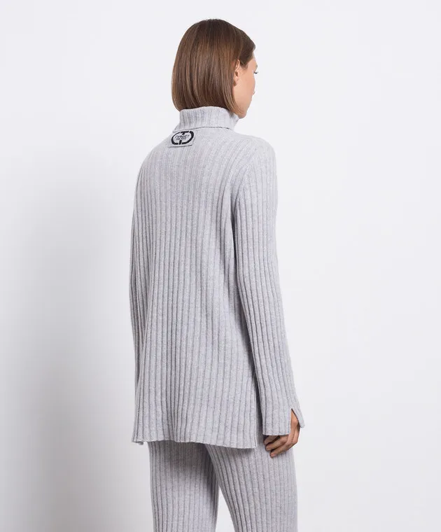 Twinset Maglione grigio in lana e cashmere a coste 232TP3201