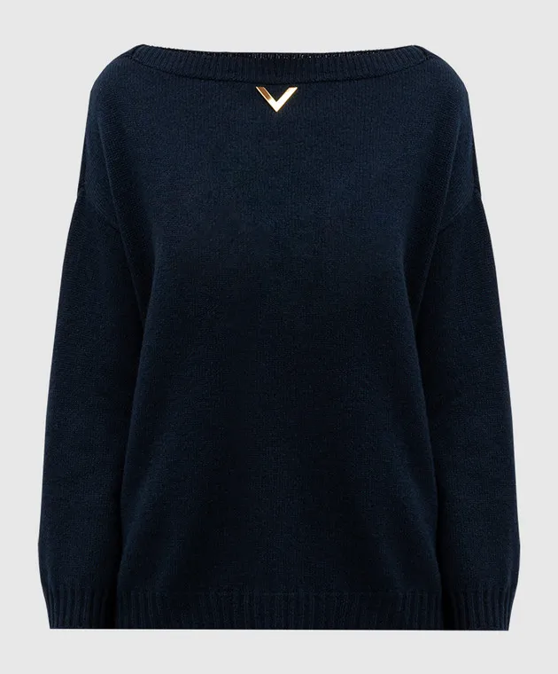 Valentino Maglione in cashmere con logo blu V dorato 5B3KC58B8NW