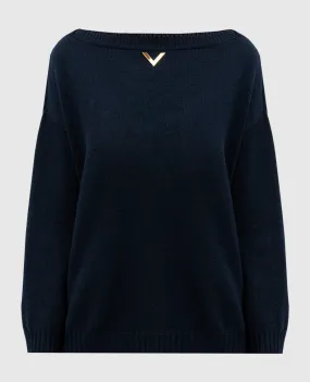 Valentino Maglione in cashmere con logo blu V dorato 5B3KC58B8NW