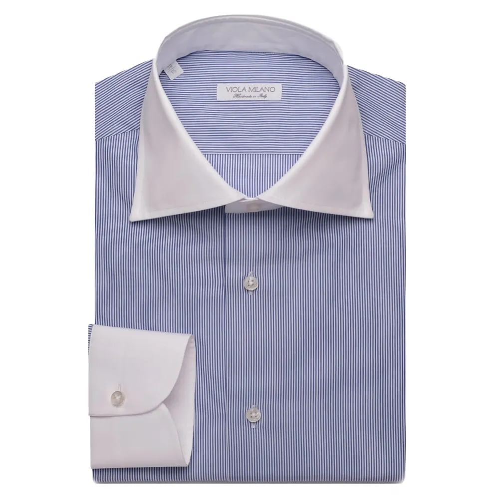 Viola Milano - Camicia con Colletto Cut-Away a Contrasto - Navy/Bianco - Handmade in Italy - Luxury Exclusive Collection