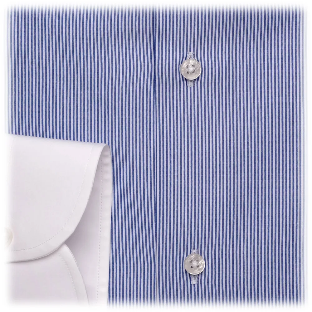 Viola Milano - Camicia con Colletto Cut-Away a Contrasto - Navy/Bianco - Handmade in Italy - Luxury Exclusive Collection