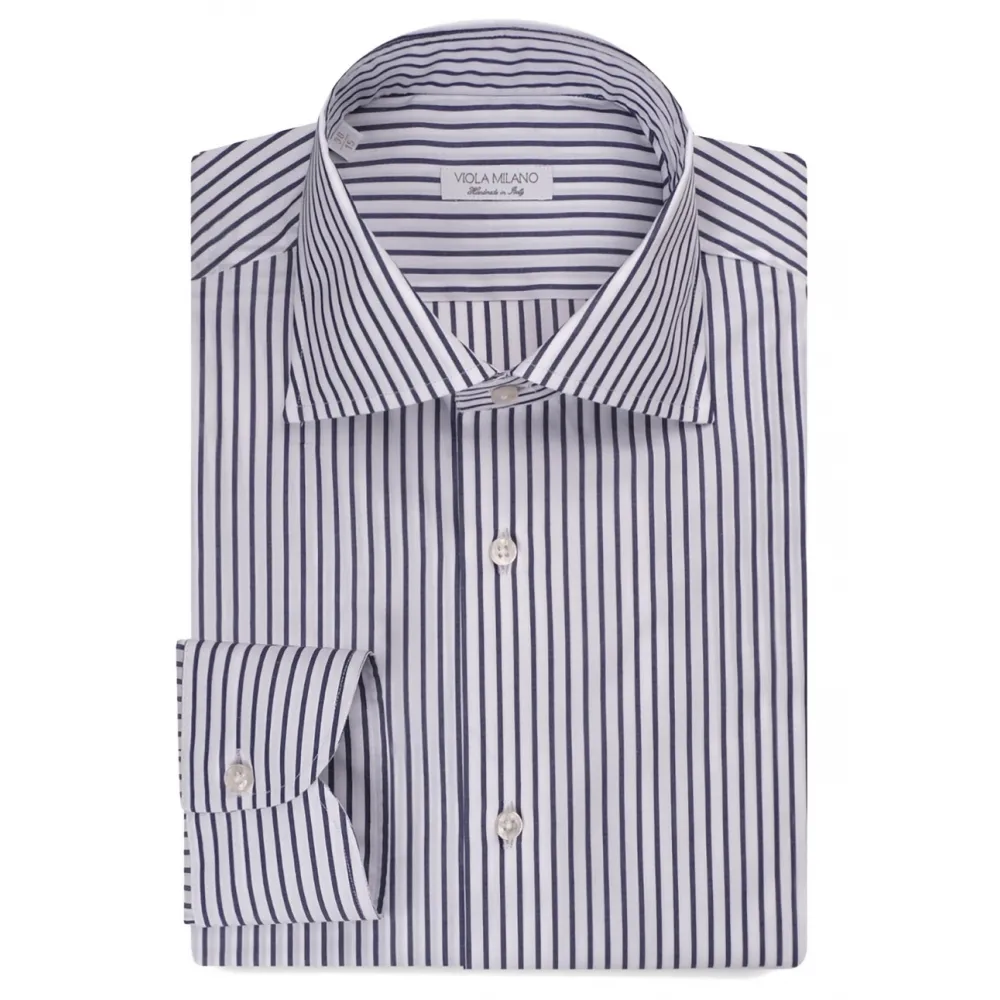 Viola Milano - Camicia con Colletto Cut-Away a Righe - Mezzanotte/Bianco LL - Handmade in Italy - Luxury Exclusive Collection