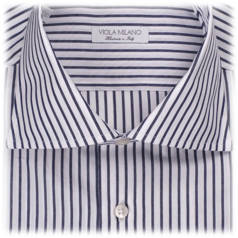 Viola Milano - Camicia con Colletto Cut-Away a Righe - Mezzanotte/Bianco LL - Handmade in Italy - Luxury Exclusive Collection